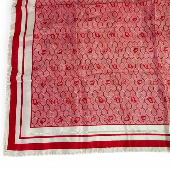 Christian Dior Square Silk Scarf in House Motif Red and White - Picture 2 of 6